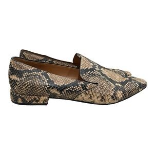 Franco Sarto 10 Sarto Parma 2 Flat Beige Snake Print Leather Loafer Slip On Shoe